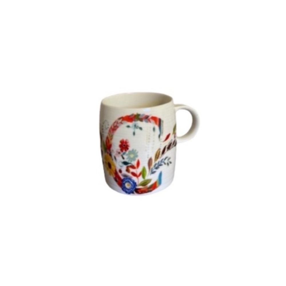 Anthropologie Starla M. Halfmann “Petal Palette” Floral Monogram Letter Mug